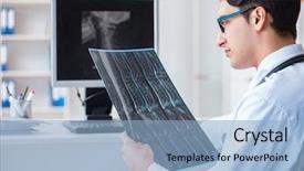  Presentation with radiologist - Theme consisting of cancer center - doctor radiologist looking at x-ray background and a  colored foreground
