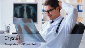  Presentation with radiologist - Amazing PPT theme having cancer center - doctor radiologist looking at x-ray backdrop and a  colored foreground