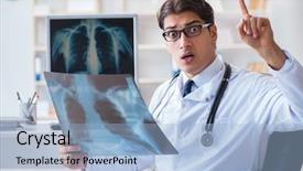  Presentation with dental radiology panoramic x ray - PPT theme with cancer center - doctor radiologist looking at x-ray background and a  colored foreground