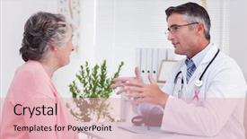  Presentation with pink ribbon - Slide deck consisting of pink awareness ribbon against male doctor conversing with female patient at table background and a lemonade colored foreground