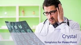  Presentation with dental radiology panoramic x ray - Cool new presentation theme with cancer emergency - doctor radiologist looking at x-ray backdrop and a sky blue colored foreground