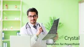  Presentation with dental radiology panoramic x ray - Audience pleasing presentation theme consisting of cancer emergency - doctor radiologist looking at x-ray backdrop and a mint green colored foreground