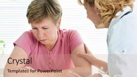  Presentation with diagnosis - PPT layouts featuring cancer emergency - mid adult woman talking background and a coral colored foreground