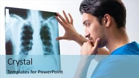  Presentation with ct computed tomography scanner in hospital - Slide deck featuring cancer emergency - young handsome doctor radiologyst working background and a light blue colored foreground