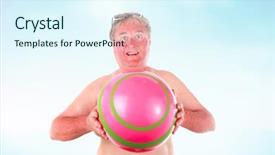  Presentation with gold man smile - Presentation design featuring cancer pain - smiling sunburned man holding background and a sky blue colored foreground