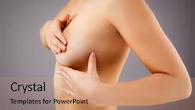  Presentation with breast - Presentation theme featuring cancer pain - woman examining breast background and a coral colored foreground