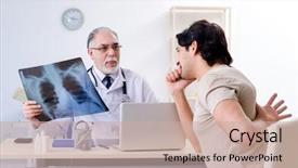  Presentation with old man - Presentation design featuring cancer pain - young man visiting old male background and a soft green colored foreground