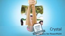  Presentation with finish line - Audience pleasing presentation design consisting of cancer participants crossing finish line backdrop and a light blue colored foreground