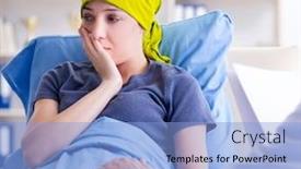  Presentation with cancer - Slide deck having cancer patient visiting doctor for medical consultation in clini background and a light blue colored foreground