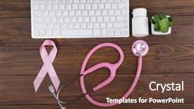  Presentation with pink ribbon - Slides featuring stethoscope with keyboard pills background and a tawny brown colored foreground