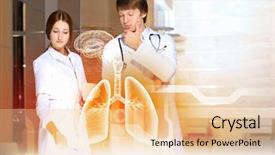  Presentation with lungs - Slide set with cancer project - image of two young doctors background and a lemonade colored foreground