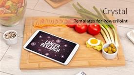  Presentation with healthy food - PPT theme with cancer-research-concept-in-tablet background and a coral colored foreground