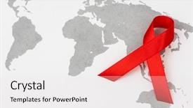  Presentation with world map - PPT layouts with cancer reto - aids awareness red heart ribbon background and a  colored foreground