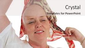  Presentation with reveal - PPT theme with cancer reto - beautiful survivor removing her scarf background and a lemonade colored foreground