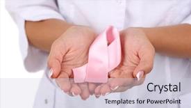  Presentation with pink ribbon hands - Amazing slides having cancer reto - woman with aids awareness pink backdrop and a  colored foreground
