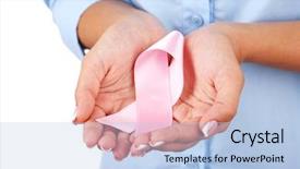  Presentation with pink ribbon hands - Presentation theme having cancer reto - woman with aids awareness pink background and a light blue colored foreground