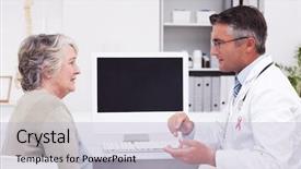  Presentation with pink ribbon breast awareness - PPT theme enhanced with cancer screening - pink awareness ribbon against male background and a light blue colored foreground