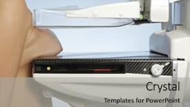  Presentation with test - PPT layouts with cancer screening - young woman taking a mammogram background and a light gray colored foreground