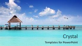  Presentation with cabin - Cool new PPT theme with caribbean tropical beach cabin pier backdrop and a arctic colored foreground