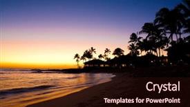  Presentation with tropical beach sunset - Slide set having scene at tropical beach resort background and a wine colored foreground
