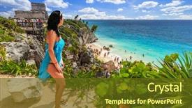  Presentation with caribbean - Colorful PPT layouts enhanced with mexican holidays - woman at beautiful tulum beach backdrop and a gold colored foreground