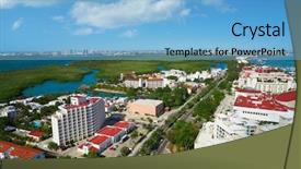  Presentation with cancun - Audience pleasing theme consisting of flores de mayo - cancun aerial view of hotel backdrop and a light blue colored foreground
