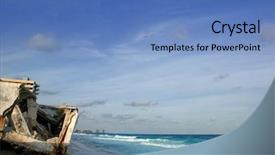  Presentation with disaster hurricane - PPT layouts with cancun caribbean houses after hurricane background and a teal colored foreground