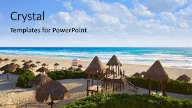  Presentation with mexico cancun - Audience pleasing PPT theme consisting of cancun delfines beach at hotel backdrop and a light blue colored foreground