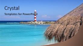  Presentation with cancun - Slides featuring cancun lighthouse in turquoise caribbean beach background and a light blue colored foreground