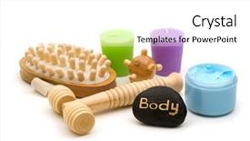  Presentation with natural skincare - Colorful PPT theme enhanced with candel - toiletry and skincare natural accessories backdrop and a white colored foreground