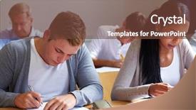  Presentation with tests - Audience pleasing slides consisting of candicates taking tests in assessment backdrop and a tawny brown colored foreground