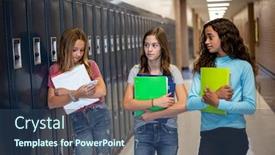  Presentation with students - Slide deck consisting of candid-photo-of-a-group background and a ocean colored foreground