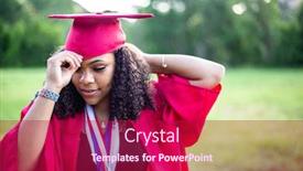  Presentation with graduation - Slide set with candid portrait of a beautiful multiethnic woman putting on her graduation cap and gown selective focus on her beautiful face background and a crimson colored foreground
