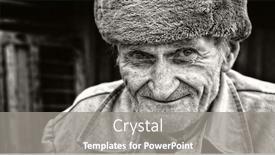  Presentation with smile sparkle shine - PPT theme consisting of candid smile of adorable wise senior man background and a gray colored foreground