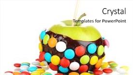  Presentation with fresh water splash green apple isolated white - Presentation design with candied apple on stick isolated background and a white colored foreground