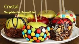  Presentation with halloween candy - Slide deck enhanced with halloween candy - candied apples on sticks close background and a tawny brown colored foreground