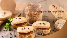  Presentation with foie - PPT theme featuring candied-onion-and-toast background and a coral colored foreground