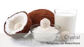  Presentation with milk coconut - Amazing theme having candies-in-coconut-flakes-glass backdrop and a light gray colored foreground