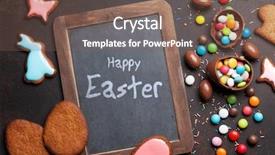  Presentation with gingerbread - Audience pleasing PPT layouts consisting of candies top view with chalkboard backdrop and a violet colored foreground