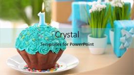 Presentation with first birthday - Amazing slide set having cake with candle for first backdrop and a seafoam green colored foreground