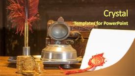  Presentation with antique parchment - PPT layouts with candle-holder and gold coin background and a  colored foreground