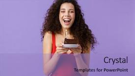  Presentation with happy birthday cake - Presentation enhanced with candle isolated over violet background and a light blue colored foreground