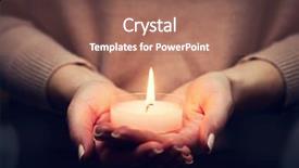  Presentation with praying hands - PPT theme having candle light glowing in woman' background and a coral colored foreground