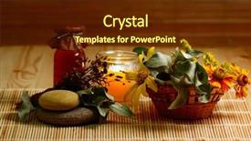  Presentation with stones - Theme with shampoo soap leaves - candle pebble stones massage oil background and a tawny brown colored foreground