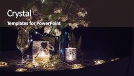  Presentation with detox green smoothies still life - Amazing presentation design having candlelight decorative garlands and flower backdrop and a tawny brown colored foreground