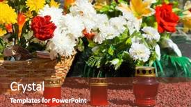  Presentation with cemetery - Beautiful PPT theme featuring candles and flowers at cemetery backdrop and a tawny brown colored foreground
