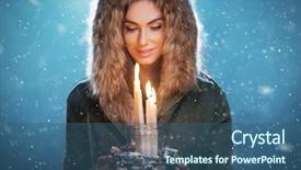  Presentation with spirituality - Audience pleasing PPT layouts consisting of cute brunette young woman holding backdrop and a ocean colored foreground