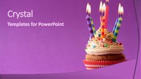  Presentation with cupcake - Amazing slide set having candles on color background backdrop and a violet colored foreground