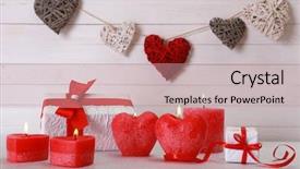  Presentation with romantic gift - Audience pleasing PPT theme consisting of candles on wooden background love backdrop and a soft green colored foreground