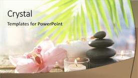  Presentation with spa stones leaves - Cool new PPT layouts with candles palm leaves and pink backdrop and a soft green colored foreground